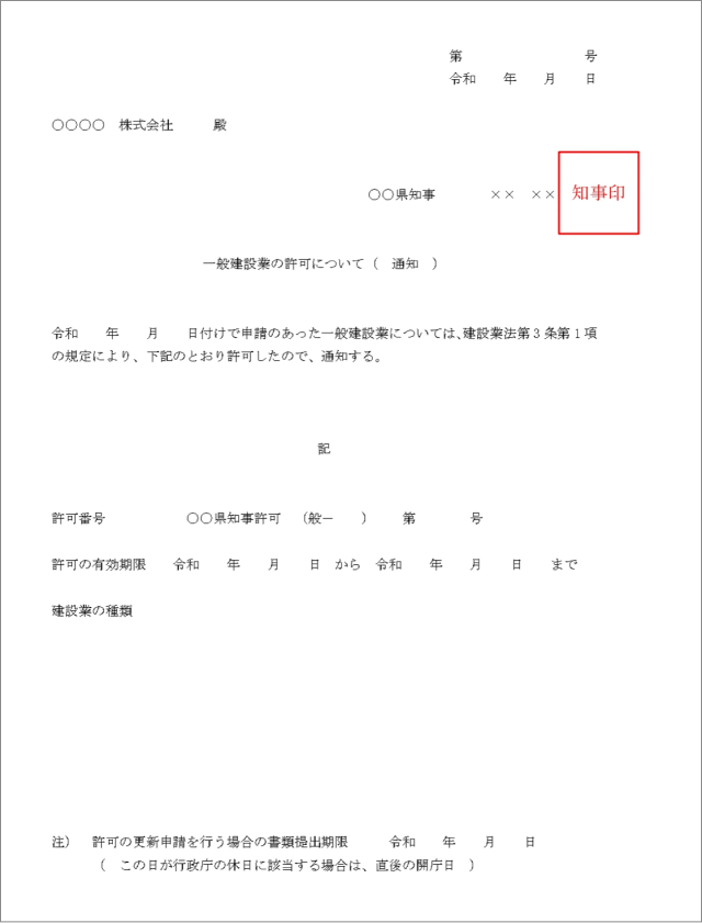 建設業許可通知書